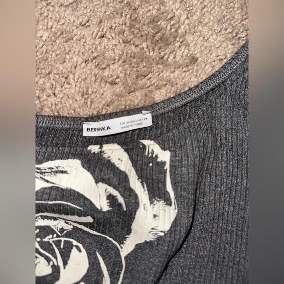 Y2K style asymmetrical handkerchief edge rose print ribbed top off shoulder neck - Picture 2 of 6